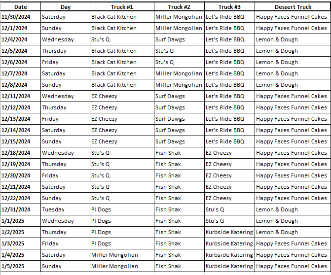 2024 NOTC Food Truck Schedule