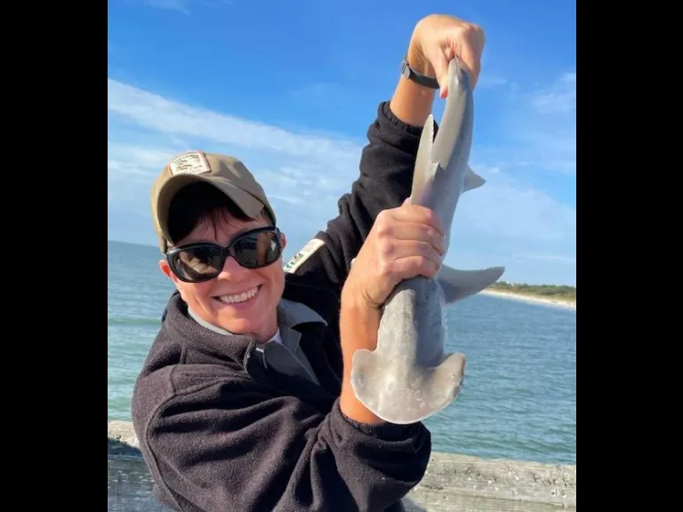 Ann Wilson with a baby Hammerhead Shark